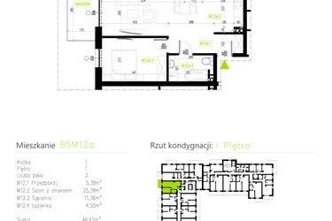 Rzut - Mieszkanie na sprzedaż 2 pokoje o powierzchni 46,62 m² - numer B5M12a w Osiedle Natura Park etap II