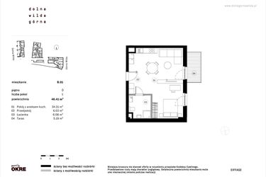 Rzut - Mieszkanie na sprzedaż 1 pokój o powierzchni 46,41 m² - numer B.01 w Dolna Górna Wilda