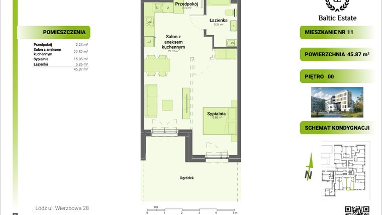 Rzut - Mieszkanie na sprzedaż 2 pokoje o powierzchni 45,87 m² - numer 00.M.11 w Dom Architekta