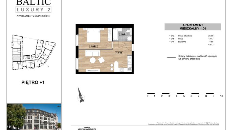 Rzut - Mieszkanie na sprzedaż 2 pokoje o powierzchni 42,72 m² - numer 1.04 w Baltic Luxury 2