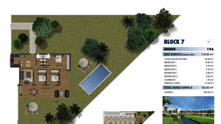 Rzut - Mieszkanie na sprzedaż 3 pokoje o powierzchni 114,5 m² - numer 0-196 w Apartamenty w Los Alcázares - 40379092