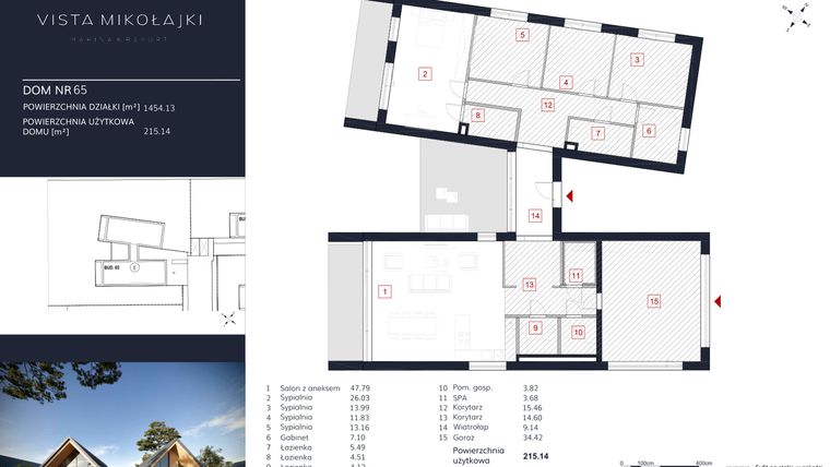 Rzut - Dom na sprzedaż 6 pokoi o powierzchni 215,14 m² - numer 65 w Vista Mikołajki Marina & Resort