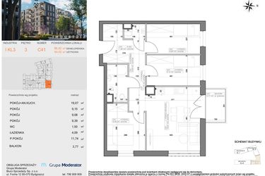 Rzut - Mieszkanie na sprzedaż 4 pokoje o powierzchni 64,02 m² - numer I-C41 w Industria etap I-D oraz I-C