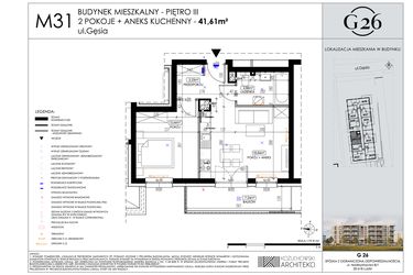 Rzut - Mieszkanie na sprzedaż 2 pokoje o powierzchni 41,61 m² - numer 31 w Gęsia 26