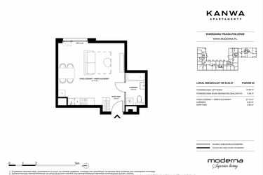 Rzut - Mieszkanie na sprzedaż 1 pokój o powierzchni 34,68 m² - numer B.02.07 w KANWA