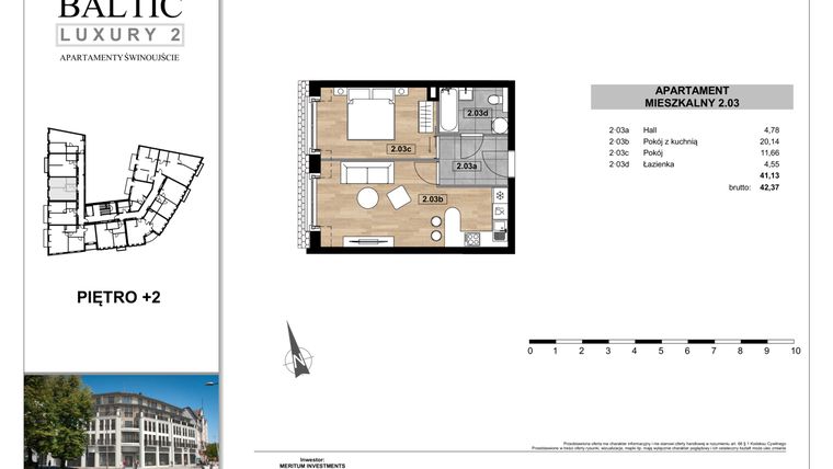 Rzut - Mieszkanie na sprzedaż 2 pokoje o powierzchni 41,32 m² - numer 2.03 w Baltic Luxury 2
