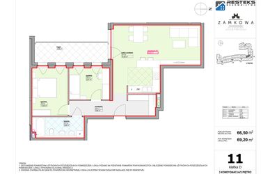 Rzut - Mieszkanie na sprzedaż 3 pokoje o powierzchni 69,2 m² - numer D.11 w Kamienica Zamkowa