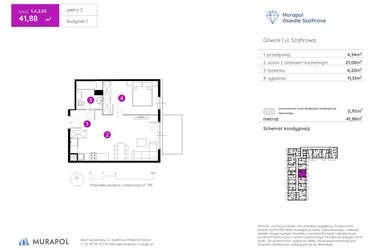 Rzut - Mieszkanie na sprzedaż 2 pokoje o powierzchni 41,88 m² - numer 1.A.2.03 w Murapol Osiedle Szafirove II