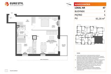 Rzut - Mieszkanie na sprzedaż 3 pokoje o powierzchni 61,16 m² - numer F.47 w Osiedle Warszawska
