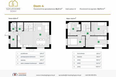 Rzut - Dom na sprzedaż 4 pokoje o powierzchni 89,57 m² - numer 4 w Szczodre Domy