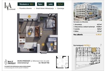 Rzut - Mieszkanie na sprzedaż 1 pokój o powierzchni 51,9 m² - numer M2.9 w La Vie Art