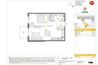 Rzut - Mieszkanie na sprzedaż 2 pokoje o powierzchni 41,08 m² - numer A.72 w Osiedle Rapsodia