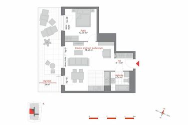 Rzut - Mieszkanie na sprzedaż 2 pokoje o powierzchni 50,07 m² - numer A2.0.3 w Atrium Oliva