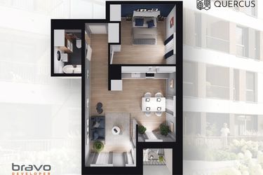 Rzut - Mieszkanie na sprzedaż 2 pokoje o powierzchni 44,81 m² - numer B2.93 w Quercus