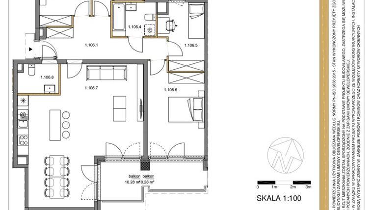 Rzut - Mieszkanie na sprzedaż 5 pokoi o powierzchni 111,62 m² - numer 106 w Osiedle Sfera