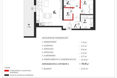Rzut - Mieszkanie na sprzedaż 3 pokoje o powierzchni 59,18 m² - numer 25 w Enklawa Milanówek