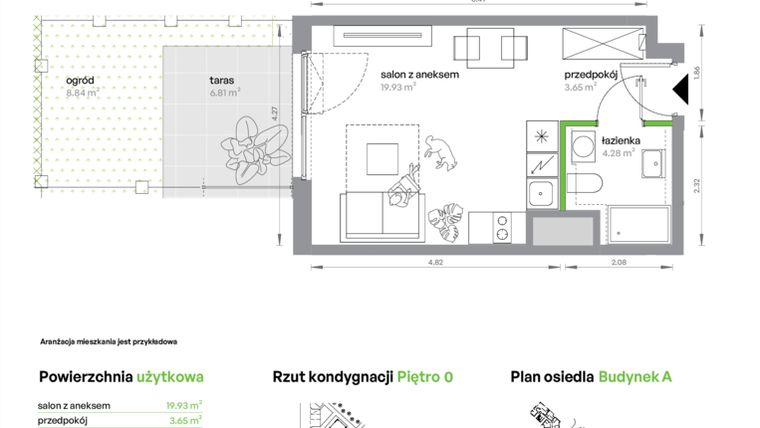 Rzut - Mieszkanie na sprzedaż 1 pokój o powierzchni 27,86 m² - numer AB0004/4 w M Bemowo