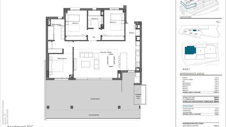 Rzut - Mieszkanie na sprzedaż 3 pokoje o powierzchni 105,48 m² - numer 31C w Quintessence - Marbella