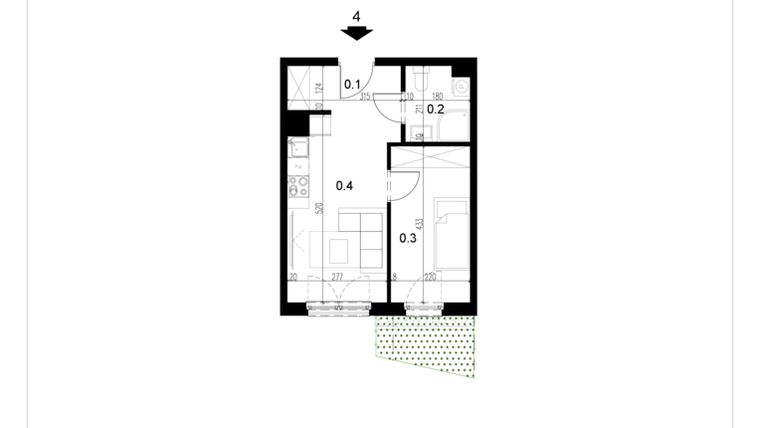 Rzut - Mieszkanie na sprzedaż 2 pokoje o powierzchni 31,3 m² - numer LM4 w Kameralna Koszykarska