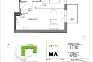 Rzut - Mieszkanie na sprzedaż 2 pokoje o powierzchni 43,23 m² - numer PT/C/3/5 w Przystanek Tarnogaj