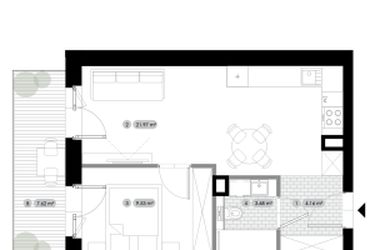 Rzut - Mieszkanie na sprzedaż 2 pokoje o powierzchni 39,34 m² - numer 1.M8 w Stalowa 76