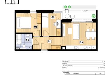 Rzut - Mieszkanie na sprzedaż 3 pokoje o powierzchni 47,57 m² - numer L-6 w Mickiewicza 21 Residence