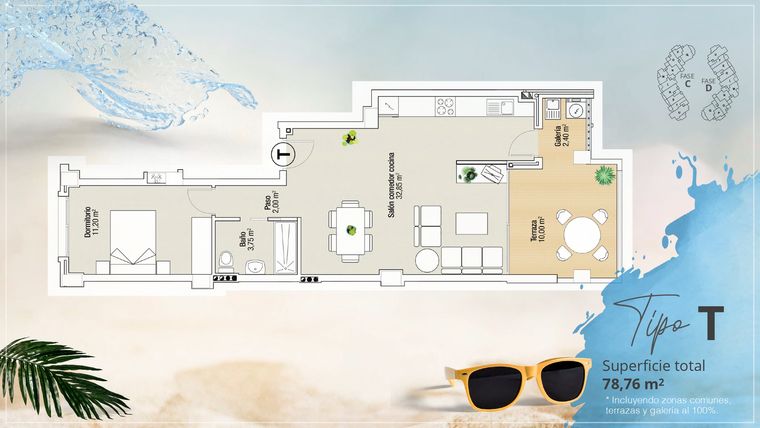 Rzut - Mieszkanie na sprzedaż 1 pokój o powierzchni 78,76 m² - numer 235 w Apartamenty w La Manga del Mar Menor - 37756457
