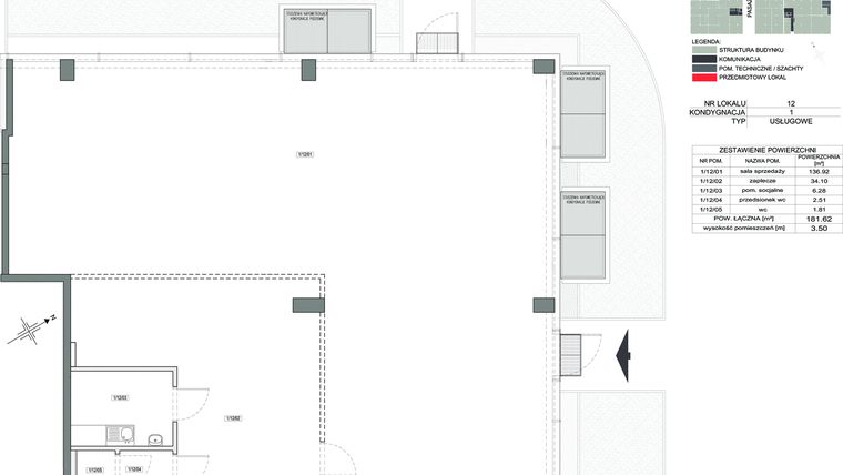 Rzut - Lokal użytkowy na sprzedaż 1 pokój o powierzchni 181,62 m² - numer p1u12 w Legnicka Street Etap II