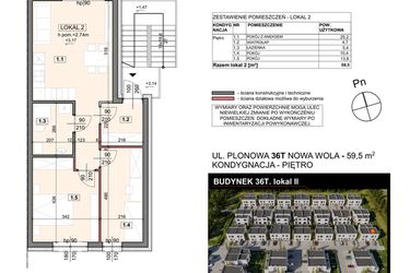 Rzut - Mieszkanie na sprzedaż 3 pokoje o powierzchni 59,5 m² - numer 36T/2 w Zespół willowy Zielona Polana - etap 6
