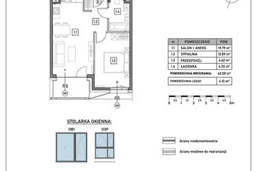 Rzut - Mieszkanie na sprzedaż 2 pokoje o powierzchni 42 m² - numer A.2.5 w GreenLine