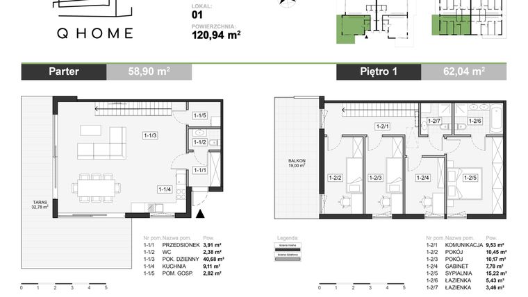 Rzut - Dom na sprzedaż 4 pokoje o powierzchni 120,94 m² - numer A1 w VILLA Q FOUR