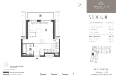 Rzut - Mieszkanie na sprzedaż 1 pokój o powierzchni 31,51 m² - numer M.4.10 w Zamoyskiego 31