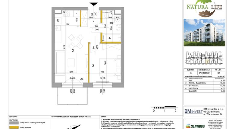 Rzut - Mieszkanie na sprzedaż 2 pokoje o powierzchni 38,78 m² - numer G.37 w Osiedle Natura Life budynki GHI