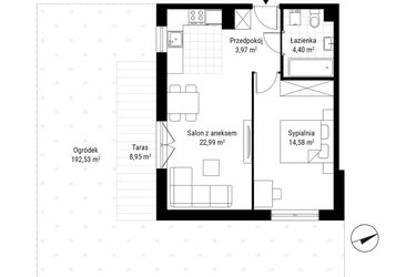 Rzut - Mieszkanie na sprzedaż 2 pokoje o powierzchni 45,94 m² - numer B.04 w Nowa Namiarkowa