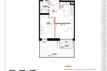 Rzut - Mieszkanie na sprzedaż 2 pokoje o powierzchni 48,59 m² - numer B.0.64 w Daszyńskiego Square etap 1
