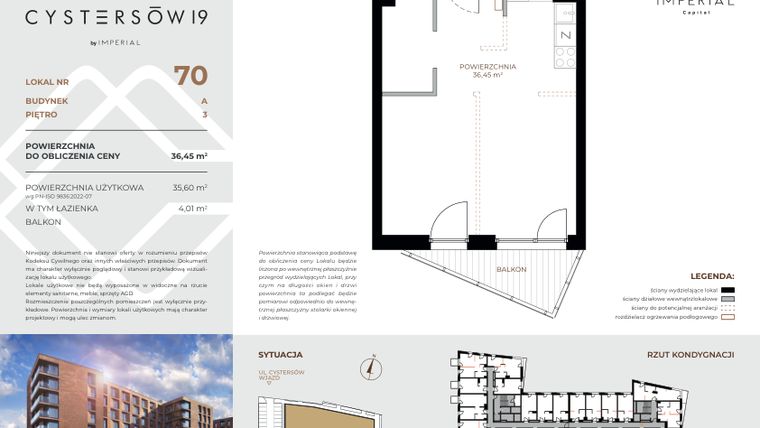 Rzut - Mieszkanie na sprzedaż 1 pokój o powierzchni 36,45 m² - numer 70 w Cystersów 19 - lokale inwestycyjne