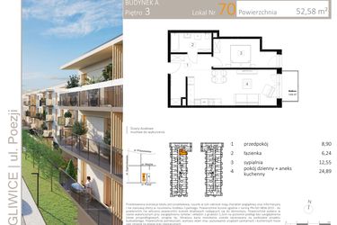 Rzut - Mieszkanie na sprzedaż 2 pokoje o powierzchni 52,71 m² - numer A.70 w Poezji