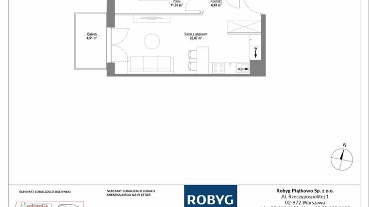 Rzut - Mieszkanie na sprzedaż 2 pokoje o powierzchni 41,5 m² - numer 1M02 w Początek Piątkowo bud. I