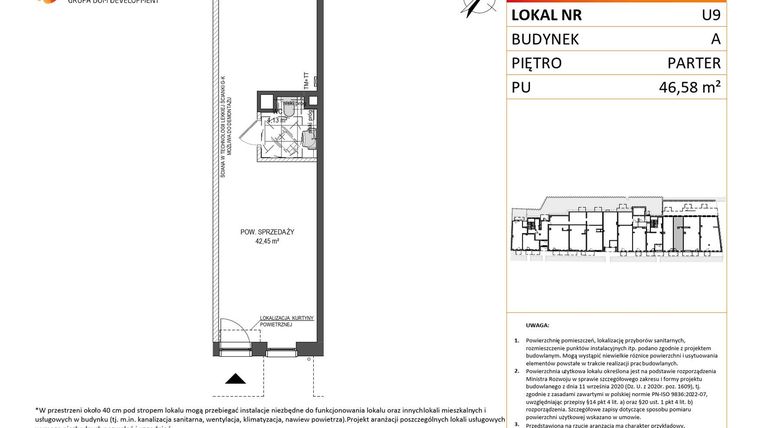 Rzut - Lokal użytkowy na sprzedaż 1 pokój o powierzchni 46,58 m² - numer U9 w Jaskółcza
