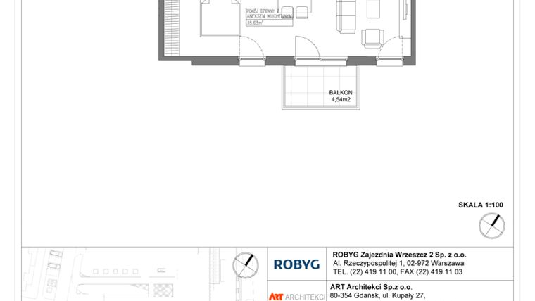Rzut - Mieszkanie na sprzedaż 1 pokój o powierzchni 42,88 m² - numer E.5M20 w Nowa Wałowa bud. E