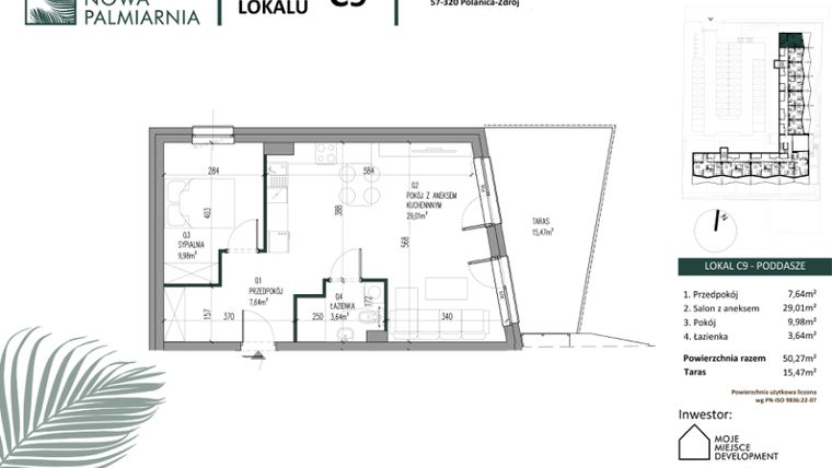 Rzut - Mieszkanie na sprzedaż 2 pokoje o powierzchni 50,27 m² - numer C09 w Nowa Palmiarnia