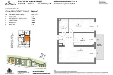 Rzut - Mieszkanie na sprzedaż 2 pokoje o powierzchni 64,85 m² - numer A.8 w Och!Widzew