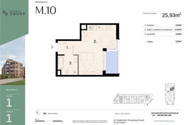 Rzut - Mieszkanie na sprzedaż 1 pokój o powierzchni 25,93 m² - numer A - M.10 w Dzielnica Trust