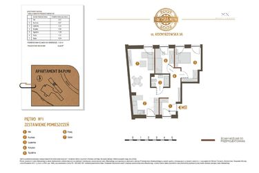 Rzut - Mieszkanie na sprzedaż 3 pokoje o powierzchni 60,69 m² - numer B4.P1.M11 w Faktoria Młyn