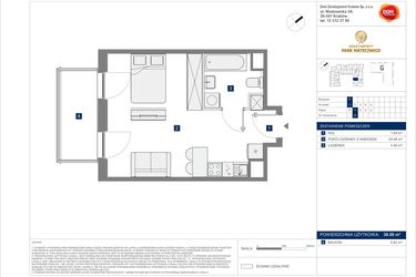Rzut - Mieszkanie na sprzedaż 1 pokój o powierzchni 30,59 m² - numer F-6 w Apartamenty Park Matecznego Etap 2