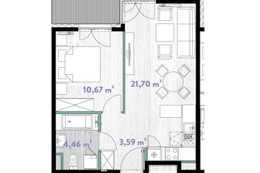 Rzut - Mieszkanie na sprzedaż 2 pokoje o powierzchni 40,6 m² - numer A.03.03 w Do Wilgi