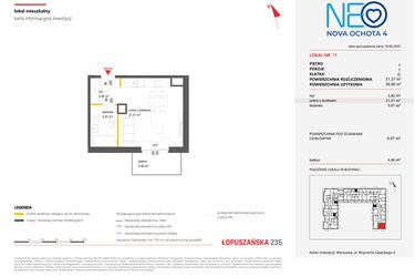 Rzut - Mieszkanie na sprzedaż 1 pokój o powierzchni 31,37 m² - numer 74 w Neo Nova Ochota 4