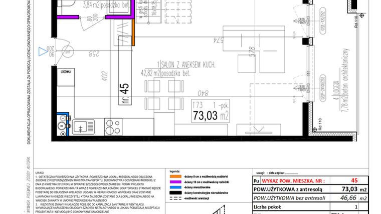 Rzut - Mieszkanie na sprzedaż 1 pokój o powierzchni 73,03 m² - numer 45 w Strumykowa