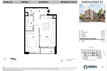 Rzut - Mieszkanie na sprzedaż 2 pokoje o powierzchni 42,94 m² - numer A.01.L.04 w ReVola