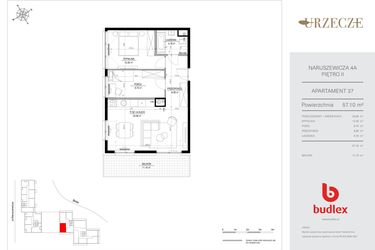 Rzut - Mieszkanie na sprzedaż 3 pokoje o powierzchni 57,1 m² - numer 4A.37 w Urzecze